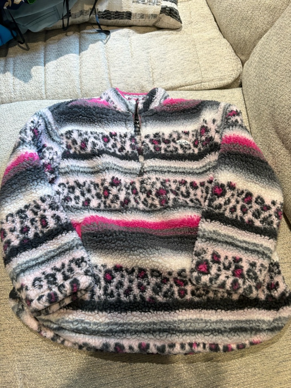 Hurley Women's Pink, Gray & White Sherpa Cowl Pullover